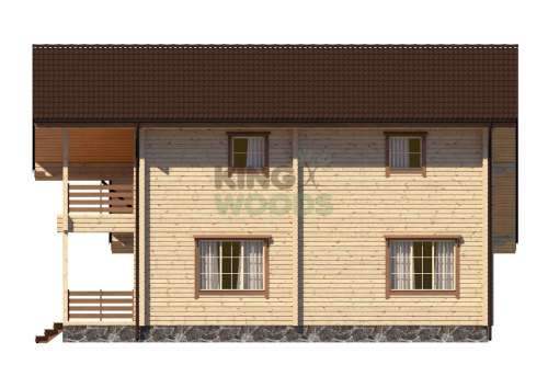 Двухэтажный дом из бруса с балконом и гаражом 12000х12600