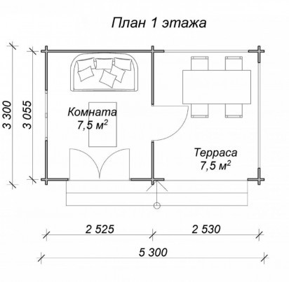 Гостевой домик "Виеки" 5300х3300 мм