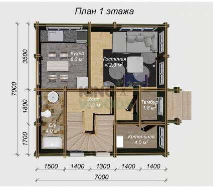 Двухэтажный теплый дом 7000х7000
