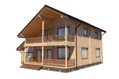 Двухэтажный дом из бруса с балконом и гаражом 12000х12600