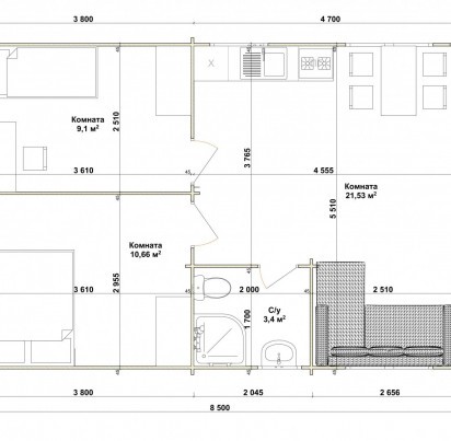 Садовый дом "КРОЙЦ" 8500х5800 мм