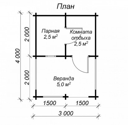 Баня "Малютка" 3000х4000 мм