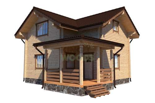 Двухэтажный дом из бруса с террасой и парной 8500x8900